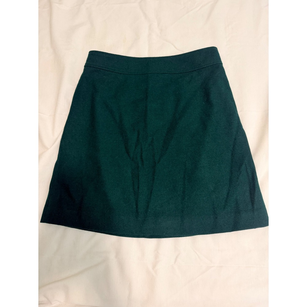 J.Crew Women 6 Dark Green Wool Blend A-Line Mini Skirt Back Zip Lined
